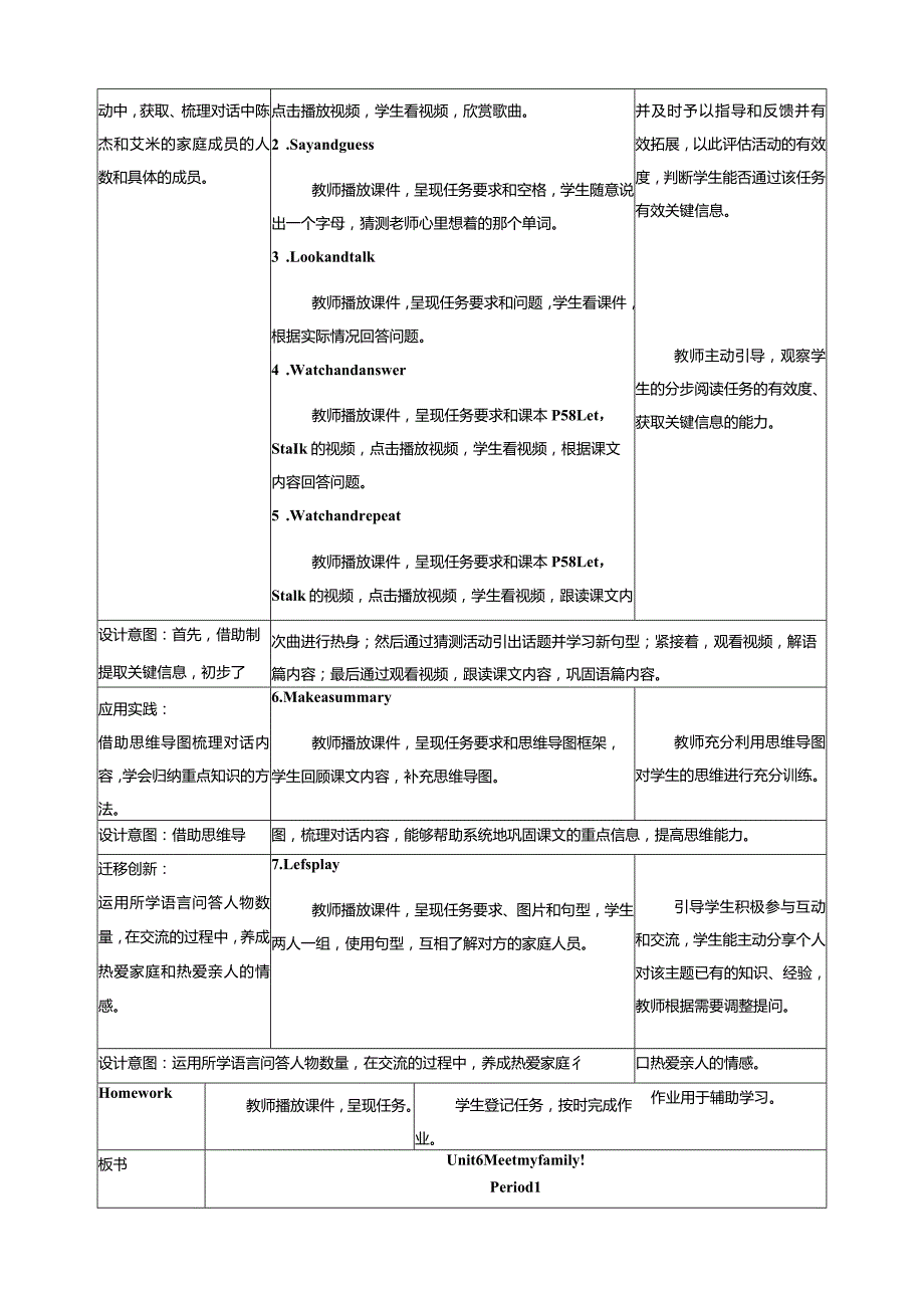 人教PEP四上大单元教学Unit 6 Meet my family! 第1课时 教案.docx_第2页