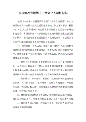 巡视整改专题民主生活会个人剖析材料.docx