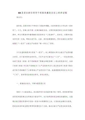 XX县委在新任领导干部集体廉政谈话上的讲话稿【 】.docx