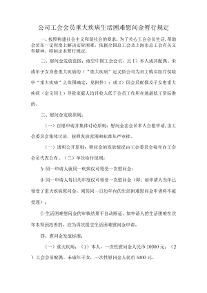 公司工会会员重大疾病生活困难慰问金暂行规定.docx