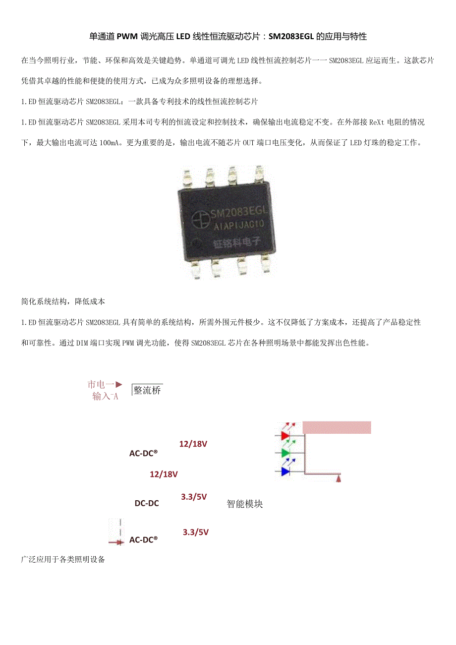 单通道PWM调光高压LED线性恒流驱动芯片：SM2083EGL的应用与特性.docx_第1页