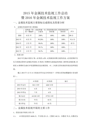 2015金属技术监督工作计划的总结暨2016金属技术监督工作计划.docx