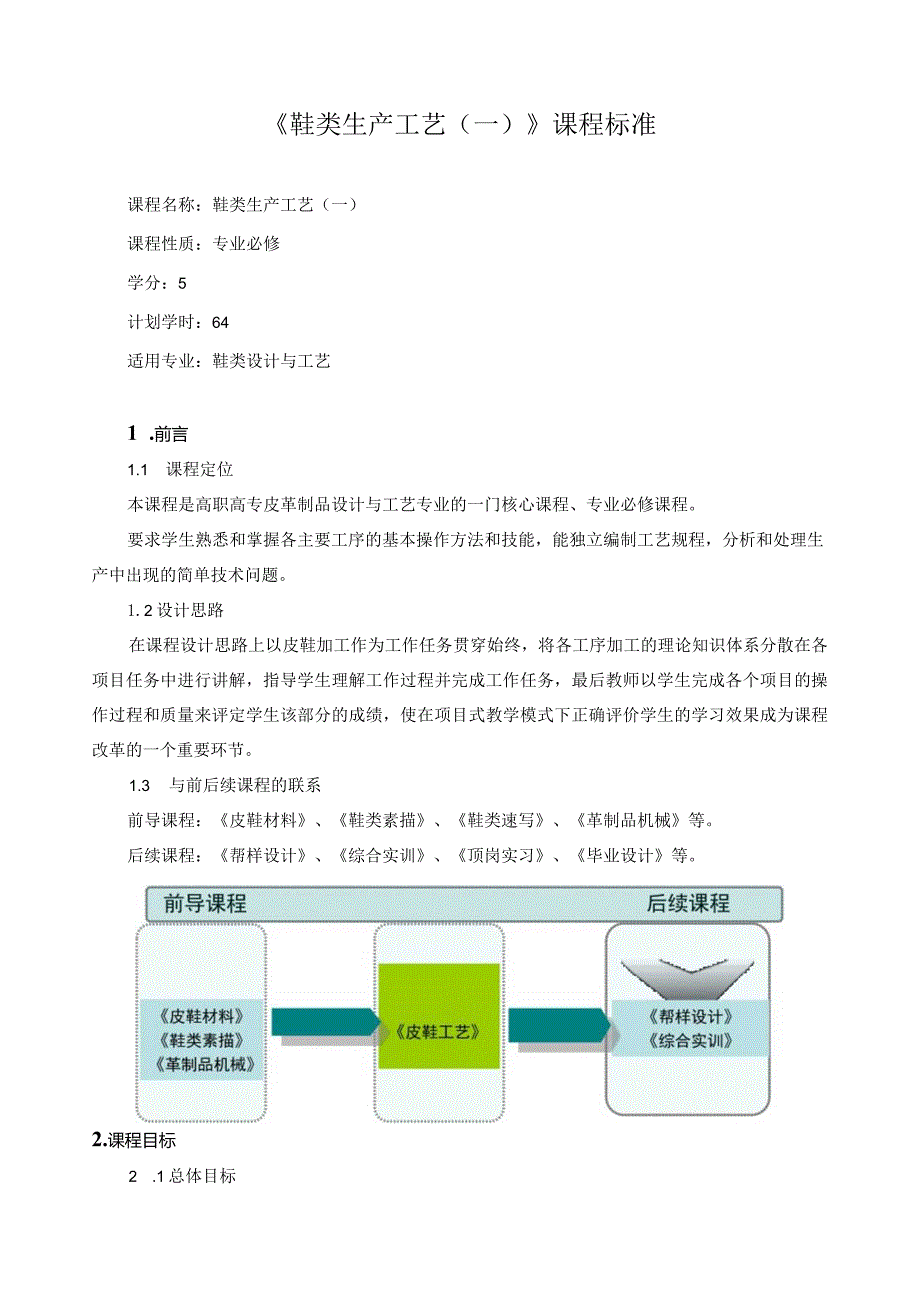 《鞋类生产工艺（一）》课程标准.docx_第1页