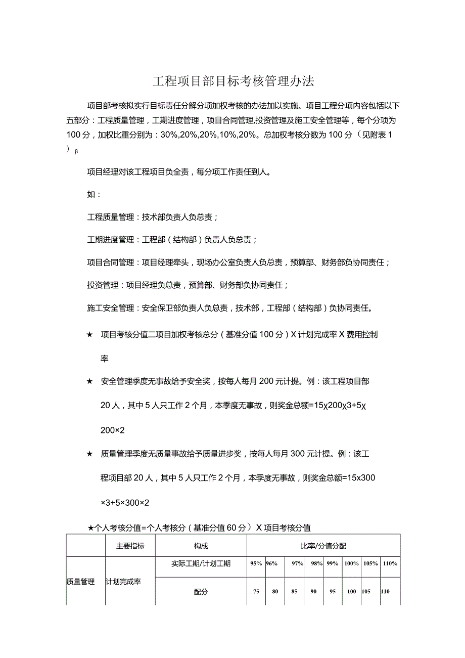 工程项目部目标考核管理办法.docx_第1页