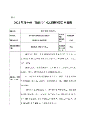 朝阳社区志愿服务队 温暖夕阳 关爱老人 申报表.docx