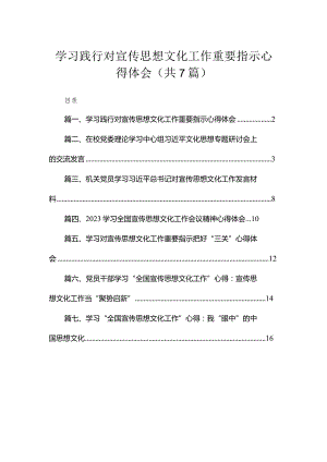 （7篇）学习践行对宣传思想文化工作重要指示心得体会范文.docx