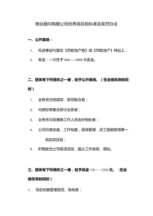 物业顾问有限公司优秀项目组标准及奖罚办法.docx