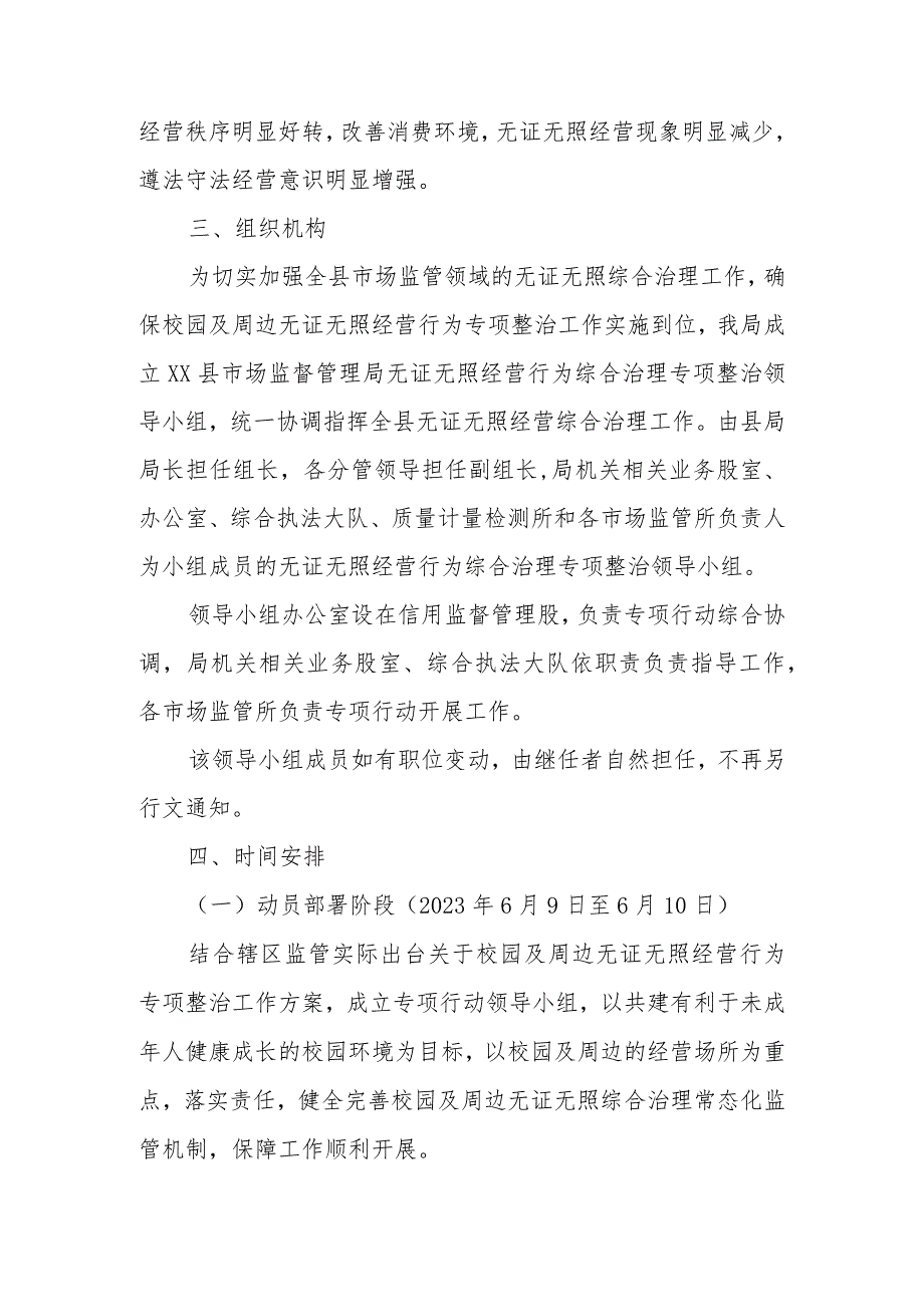 XX县市场监督管理局关于校园及周边无证无照经营行为专项整治工作实施方案.docx_第2页