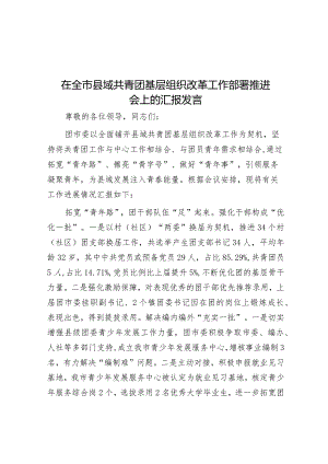 在全市县域共青团基层组织改革工作部署推进会上的汇报发言&在全市粮食安全生产部署会上的讲话稿.docx