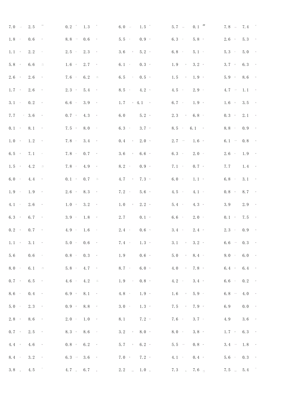 一位小数加减混合运算单元检测口算题.docx_第2页