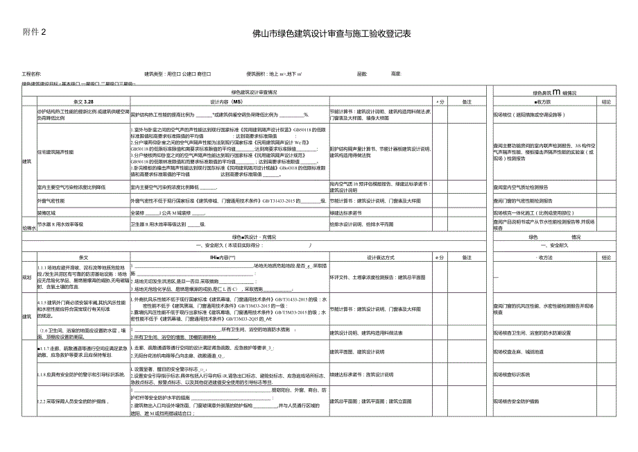 佛山市绿色建筑设计审查与施工验收登记表.docx_第1页