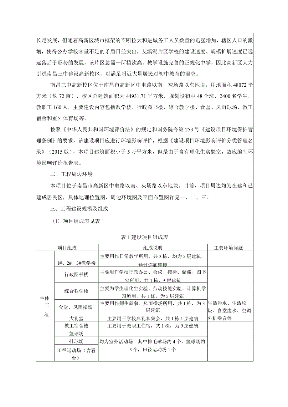 南昌高新技术产业开发区管理委员会社会发展局南昌三中高新校区项目环评报告.docx_第2页