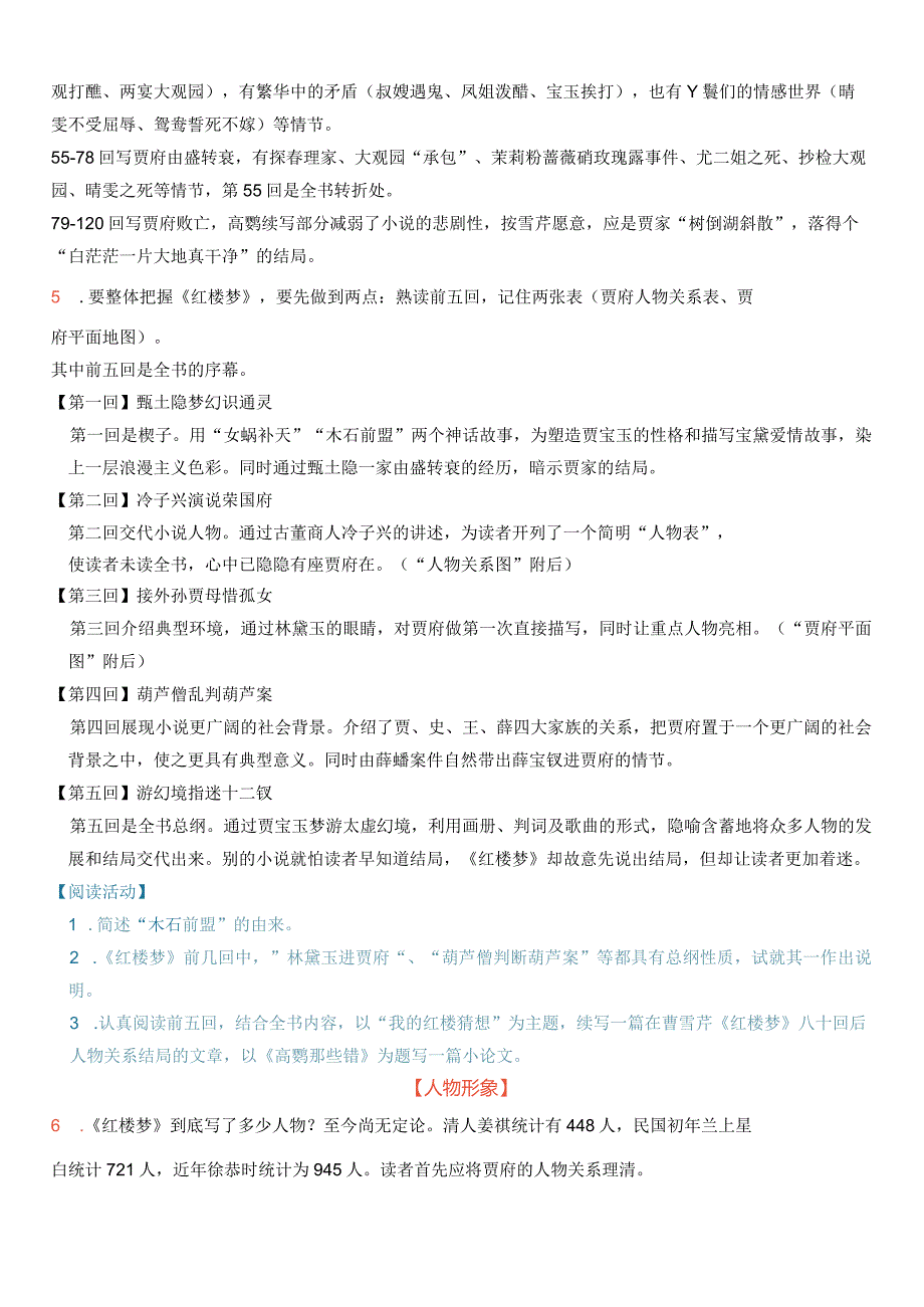 《红楼梦》整本书阅读知识清单与导读设计-整本书阅读《+红楼梦》逐回导读+精品课件+仿真精练+分回练习+知识清单（全国通用）.docx_第2页