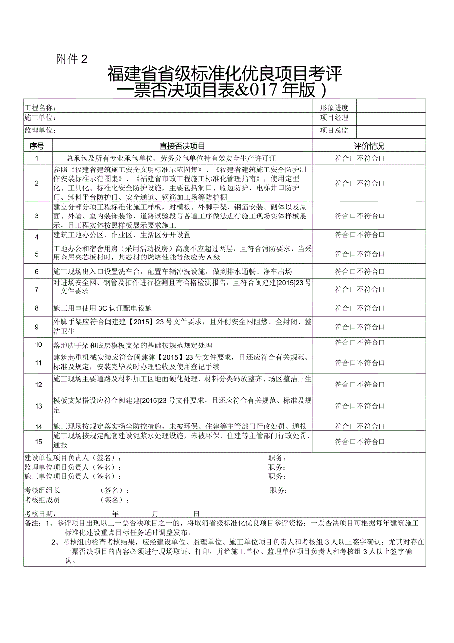 附表2=福建省建筑施工安全生产标准化优良项目考评(2017).docx_第1页