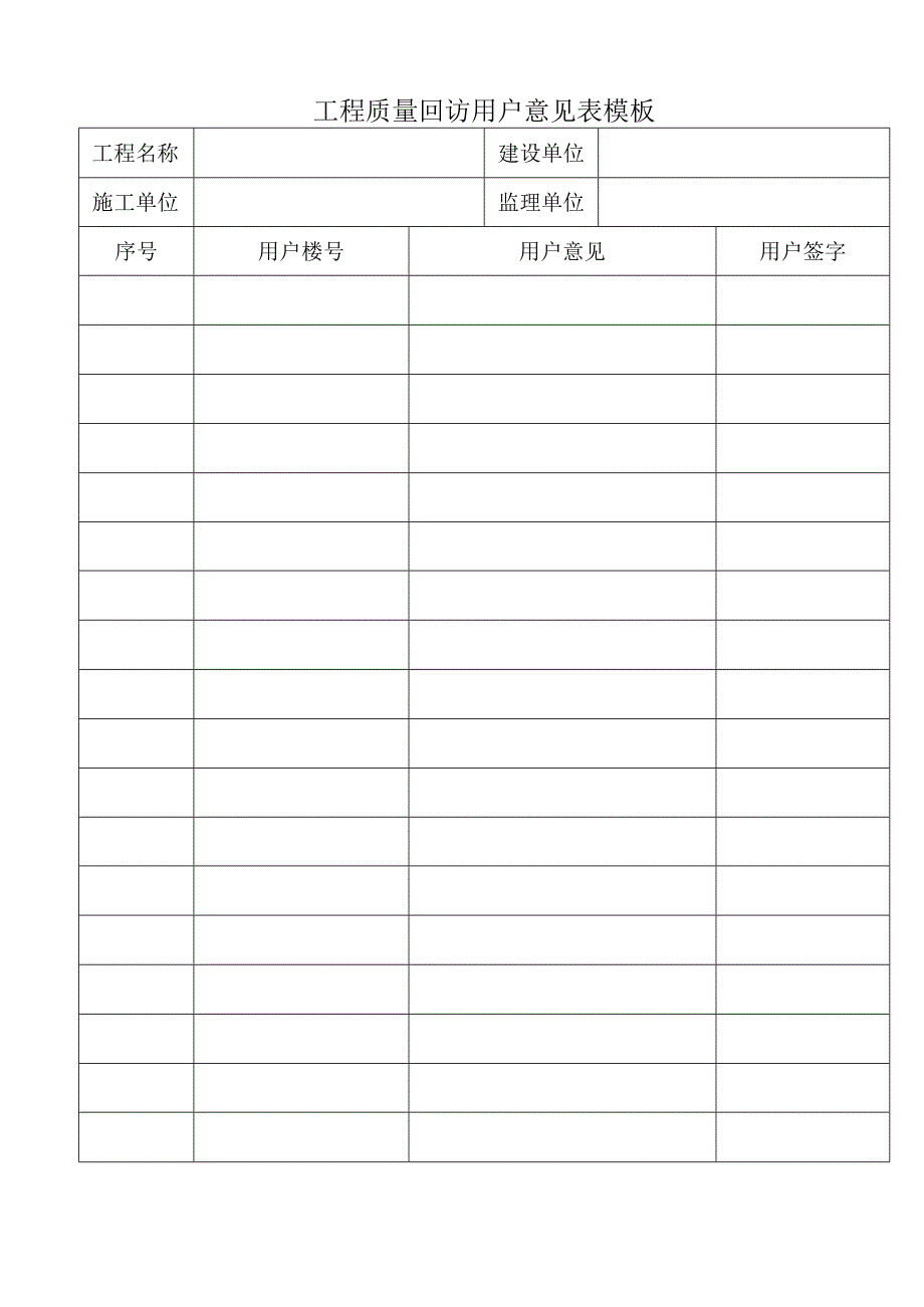 工程质量回访用户意见表模板.docx_第1页