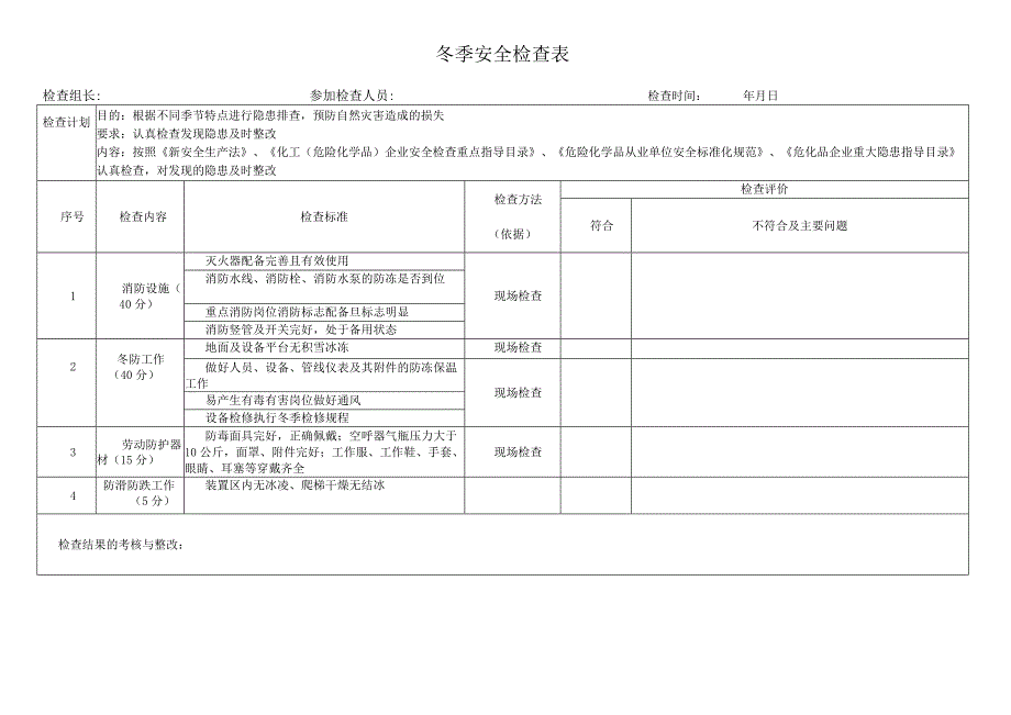 公司企业冬季安全检查表.docx_第1页