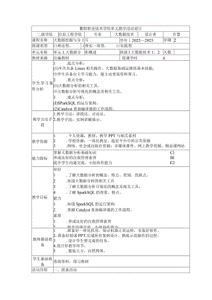 大数据分析及应用项目教程(Spark SQL)教学教案.docx