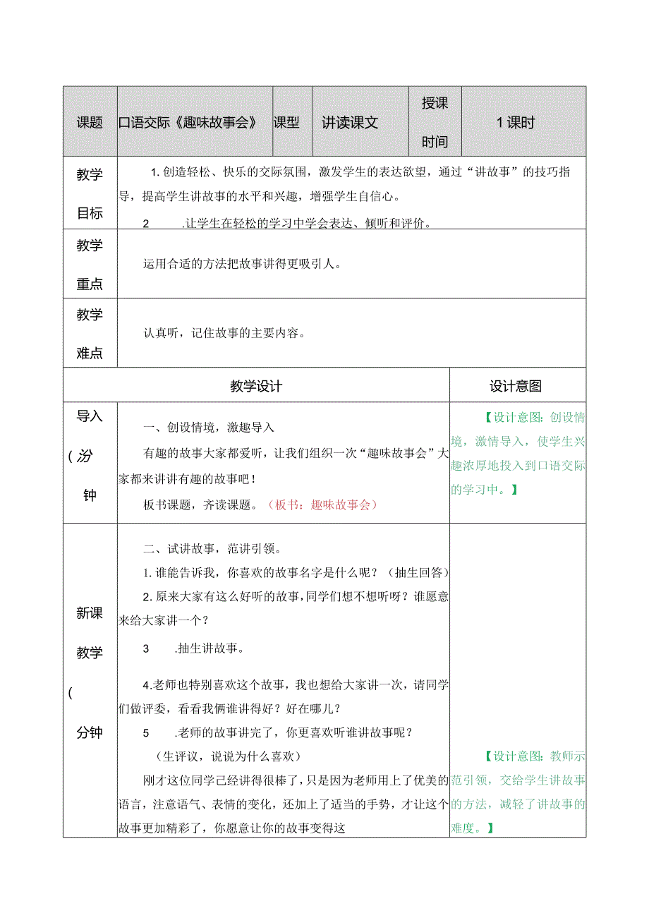 口语交际：趣味故事会 教学教案.docx_第1页