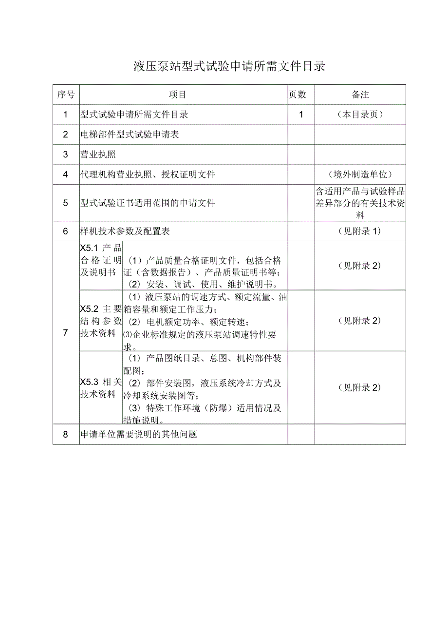 型式试验申请所需文件目录——液压泵站.docx_第1页