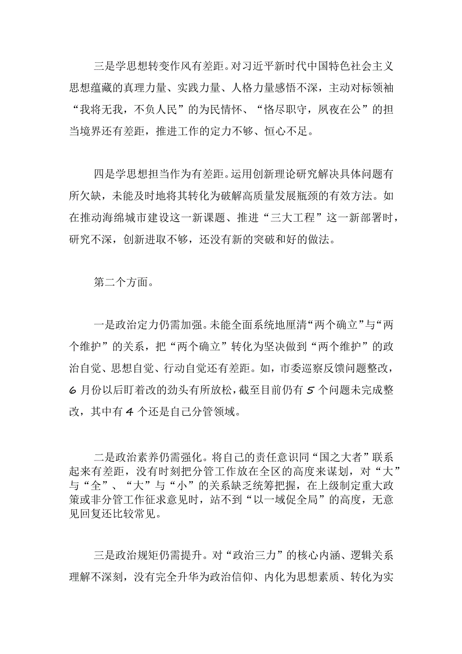 市局副职2024年主题教育专题民主生活会对照检查发言提纲.docx_第2页