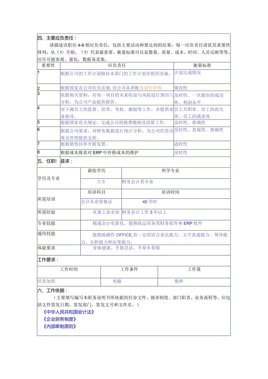 冠东车灯公司财务部部长职位说明书.docx_第3页