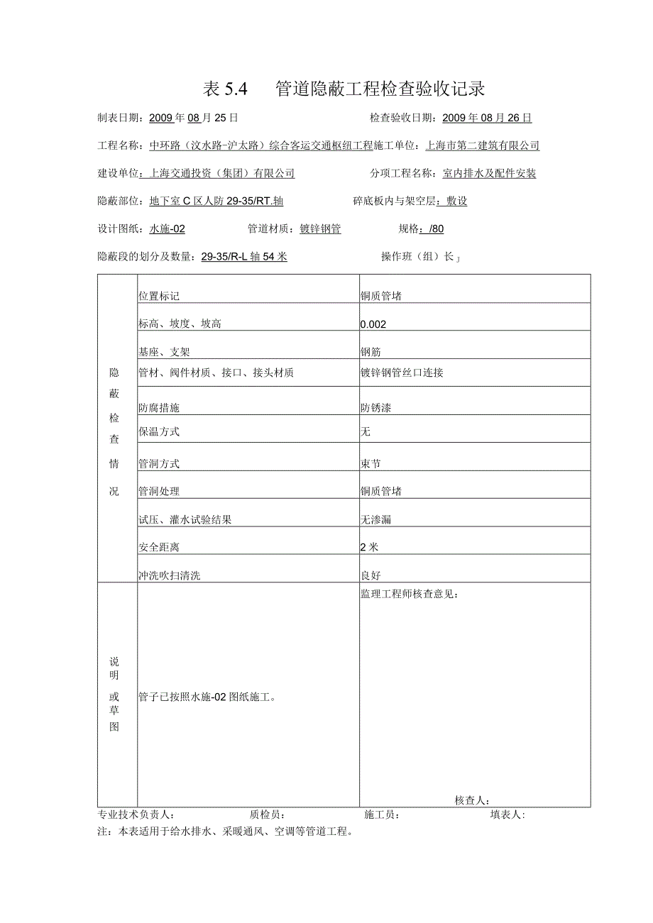 表5.4管道隐蔽工程检查验收记录001.docx_第1页