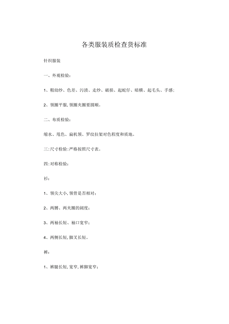 各类服装质检标准.docx_第1页
