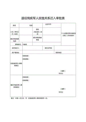 退役残疾军人抚恤关系迁入审批表.docx