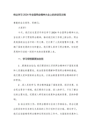 传达学习2024年全国两会精神大会上的讲话范文稿.docx