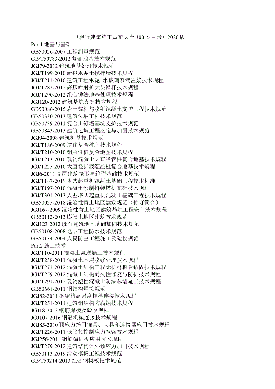 《现行建筑施工规范大全300本目录》2020版.docx_第1页