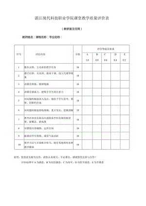 湛江现代科技职业学院课堂教学质量评价表.docx