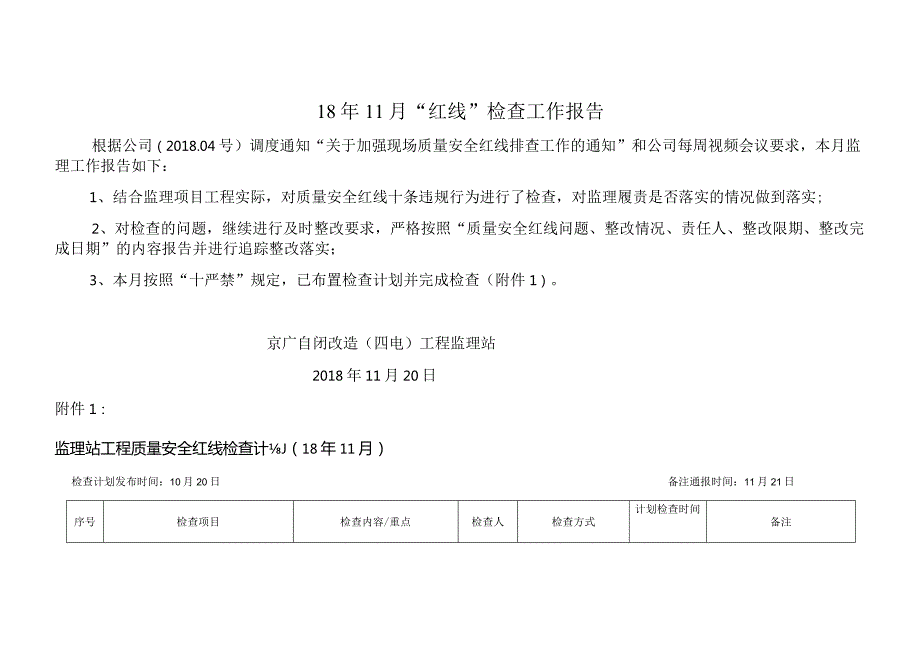 18.11月质量安全红线管理工作总结.docx_第1页