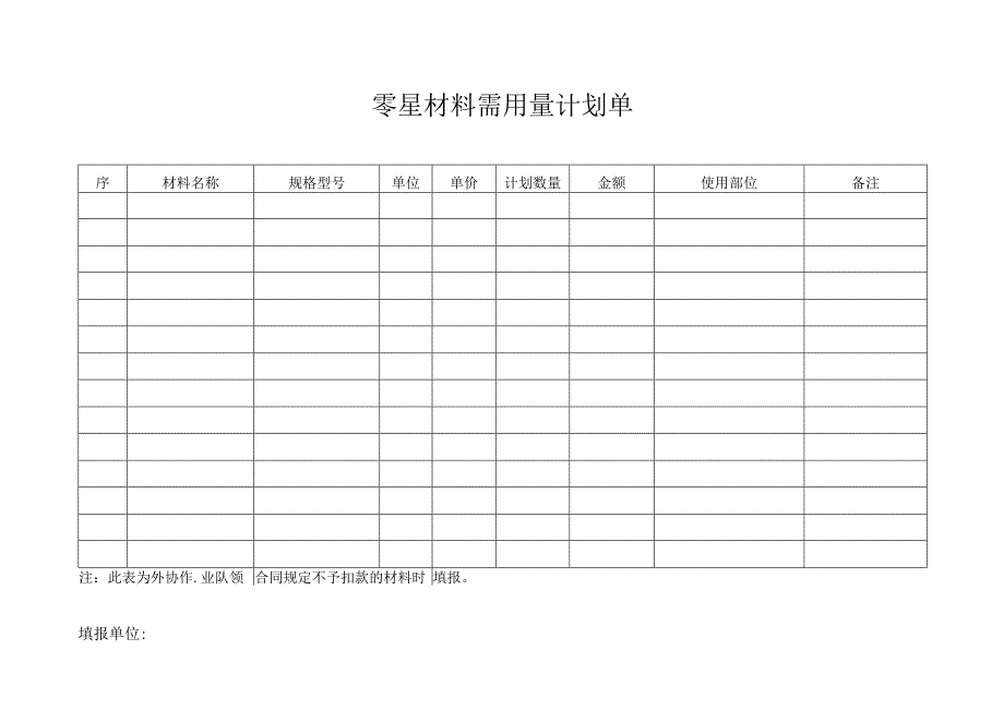 零星材料领用计划单.docx_第1页