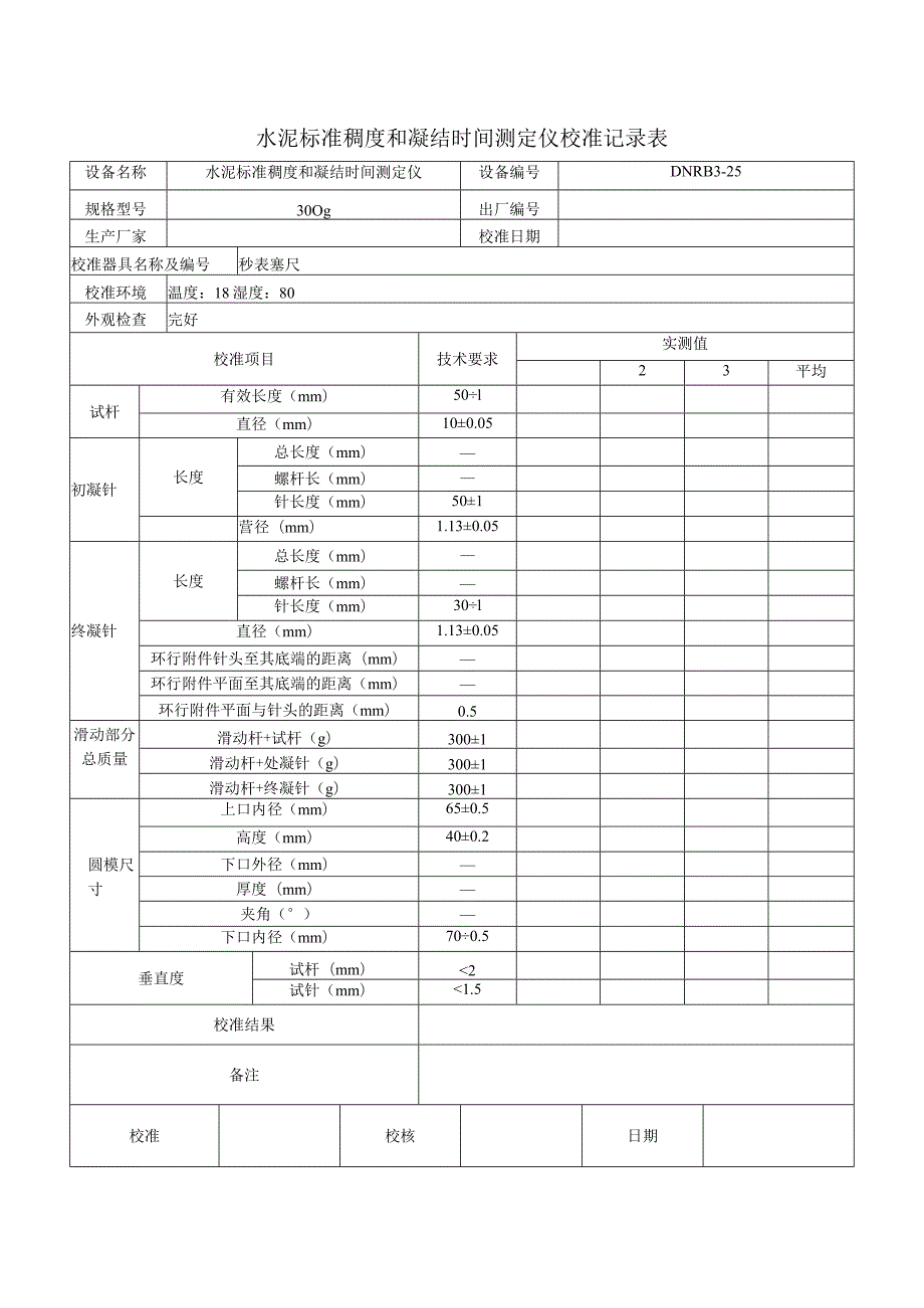 水泥标准稠度和凝结时间测定仪校准记录表.docx_第1页