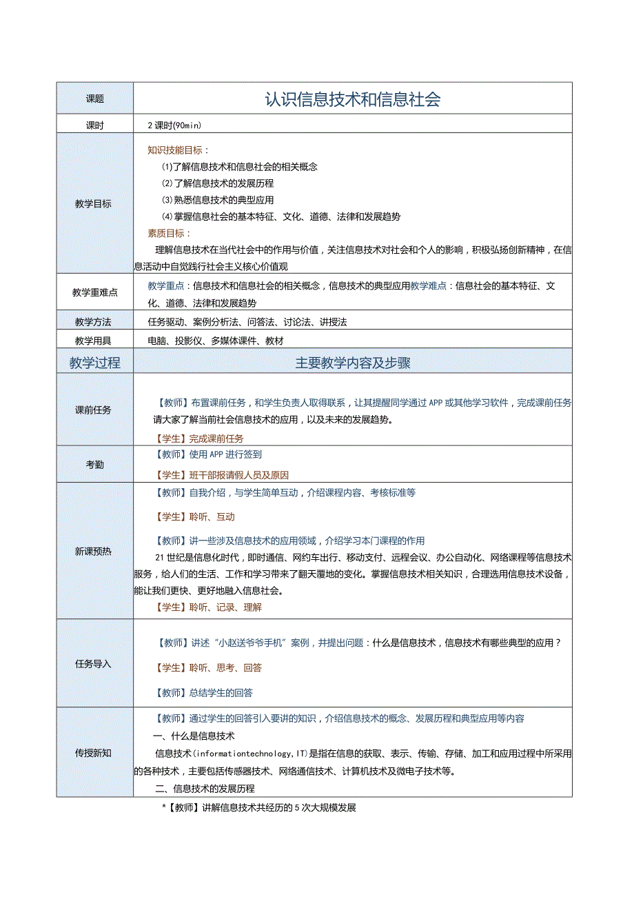 中职《信息技术与人工智能（上册）[Win10+WPS]》教案 第1课 认识信息技术和信息社会.docx_第2页