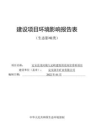 定安县龙河镇九定岭建筑用花岗岩骨料项目 环评报告.docx