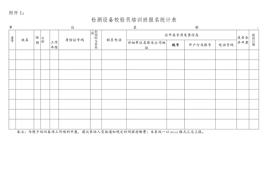 附件1：检测设备校验员培训班报名统计表.docx_第1页