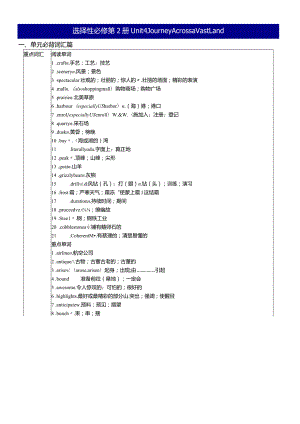 人教版（2019）选择性必修 第二册Unit 4 Journey Across a Vast Land基础必背知识清单素材.docx