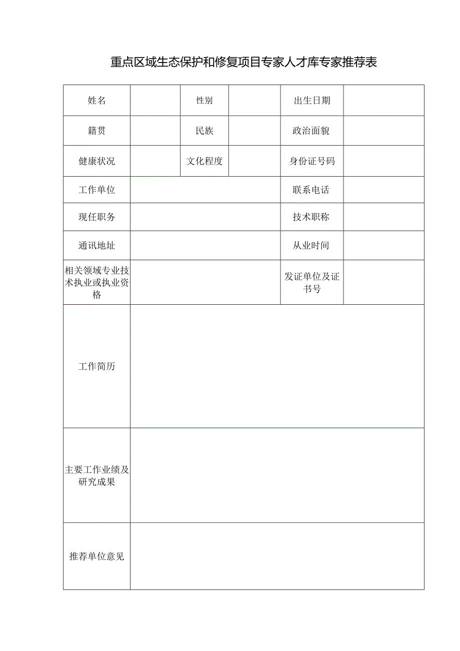 4附件：生态保护和修复领域专项省级专家人才库专家推荐表.docx_第1页