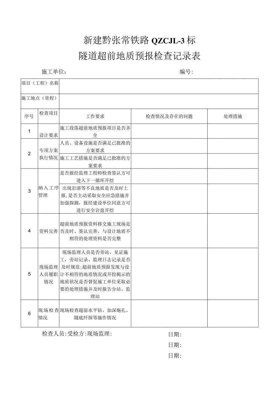 隧道超前地质预报检查记录表.docx_第1页