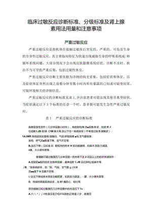 临床过敏反应诊断标准、分级标准及肾上腺素用法用量和注意事项.docx