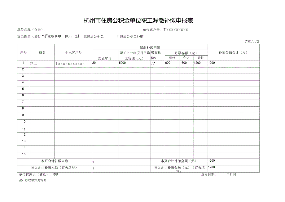 杭州市住房公积金单位职工漏缴补缴申报表.docx_第1页