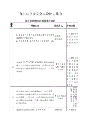 有机硅企业安全风险隐患排查重点检查项安全风险隐患排查表.docx