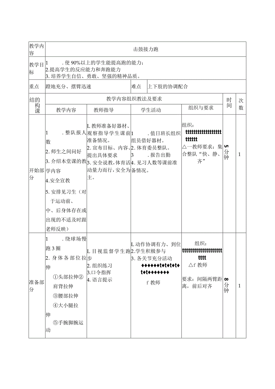 第三章田径——发展短跑能力击鼓接力跑教学设计（表格式）人教版初中体育与健康七年级全一册.docx_第1页