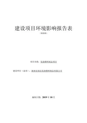 海南宏润达发泡塑料制品有限公司发泡塑料制品项目环评报告.docx