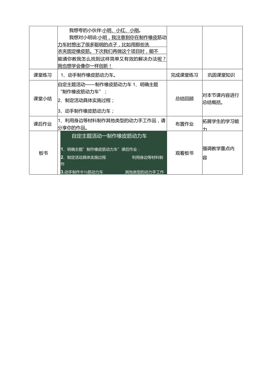 浙科学技术版六年级上册第12课《自定主题活动——制作橡皮筋动力车》教案.docx_第3页