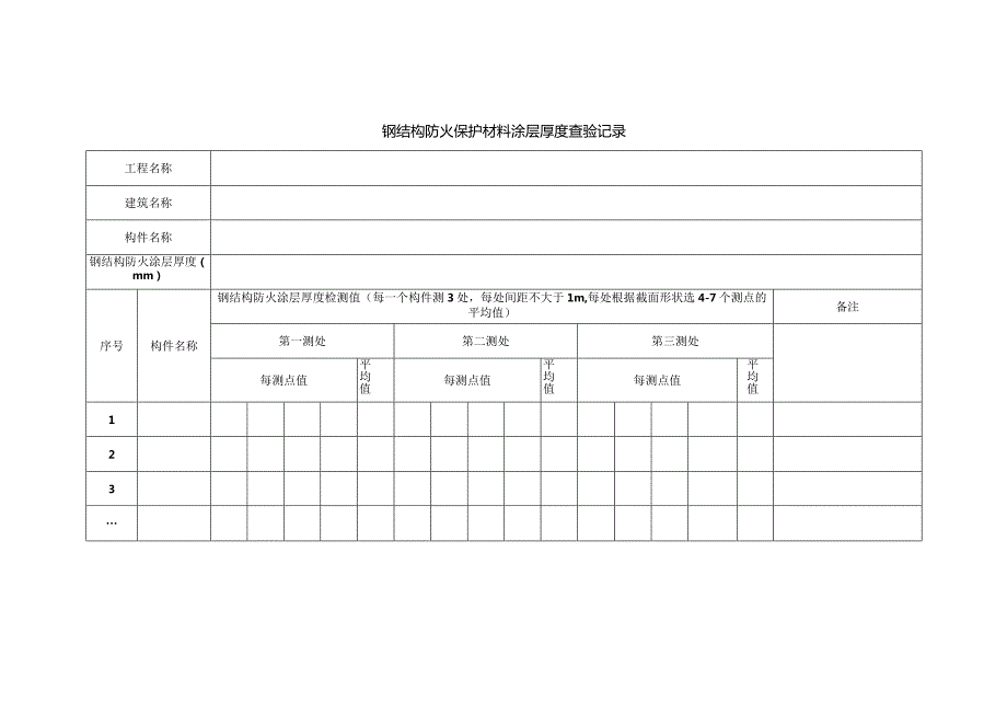 钢结构防火保护材料涂层厚度查验记录.docx_第1页