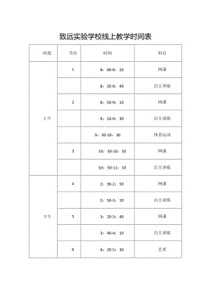 致远实验学校线上教学时间表.docx