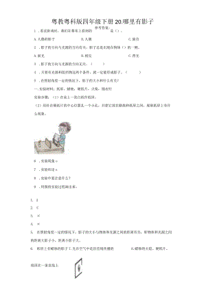 粤教版科学四年级下册20-哪里有影子练习.docx