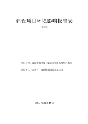 海南椰城电缆有限公司电线电缆生产项目环评报告.docx